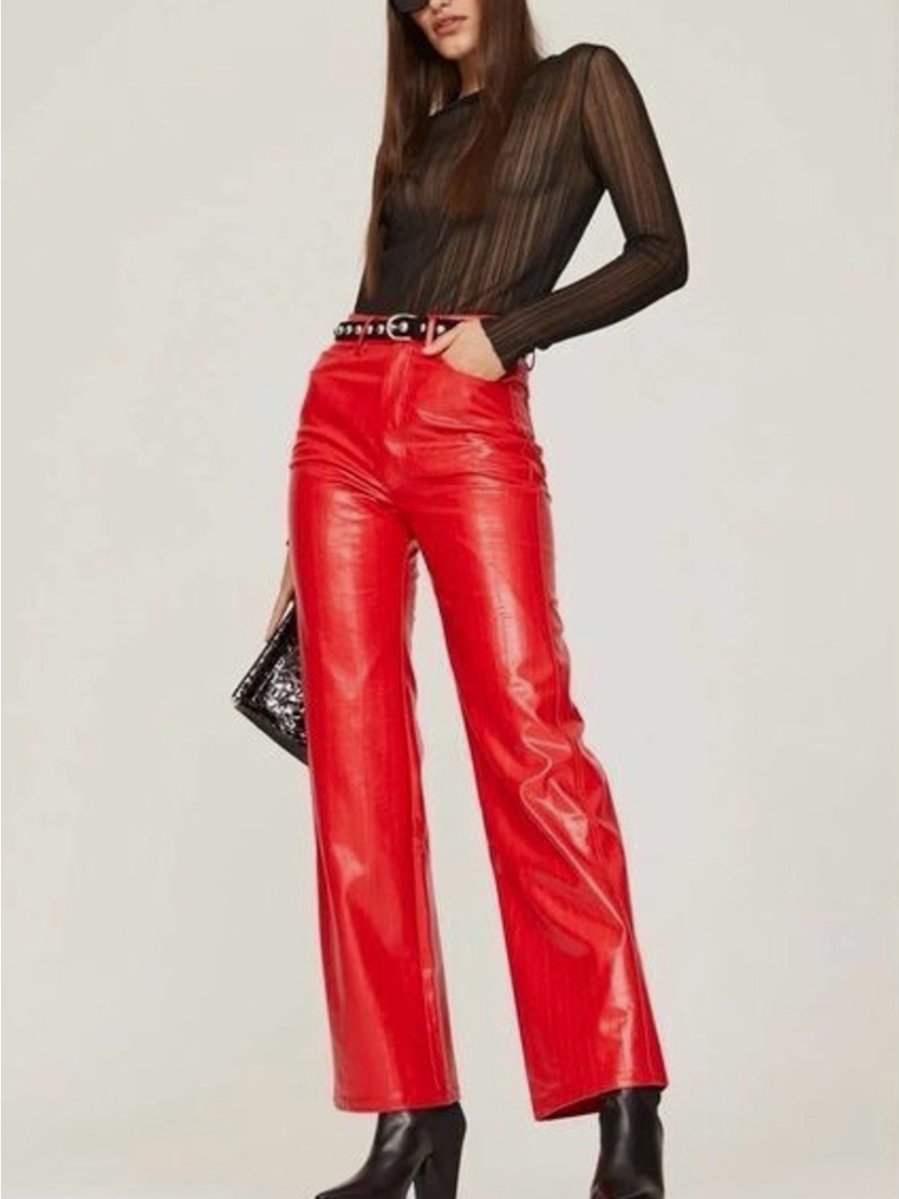 Rotate Birger Christensen Faux Red Leather Croc Pants